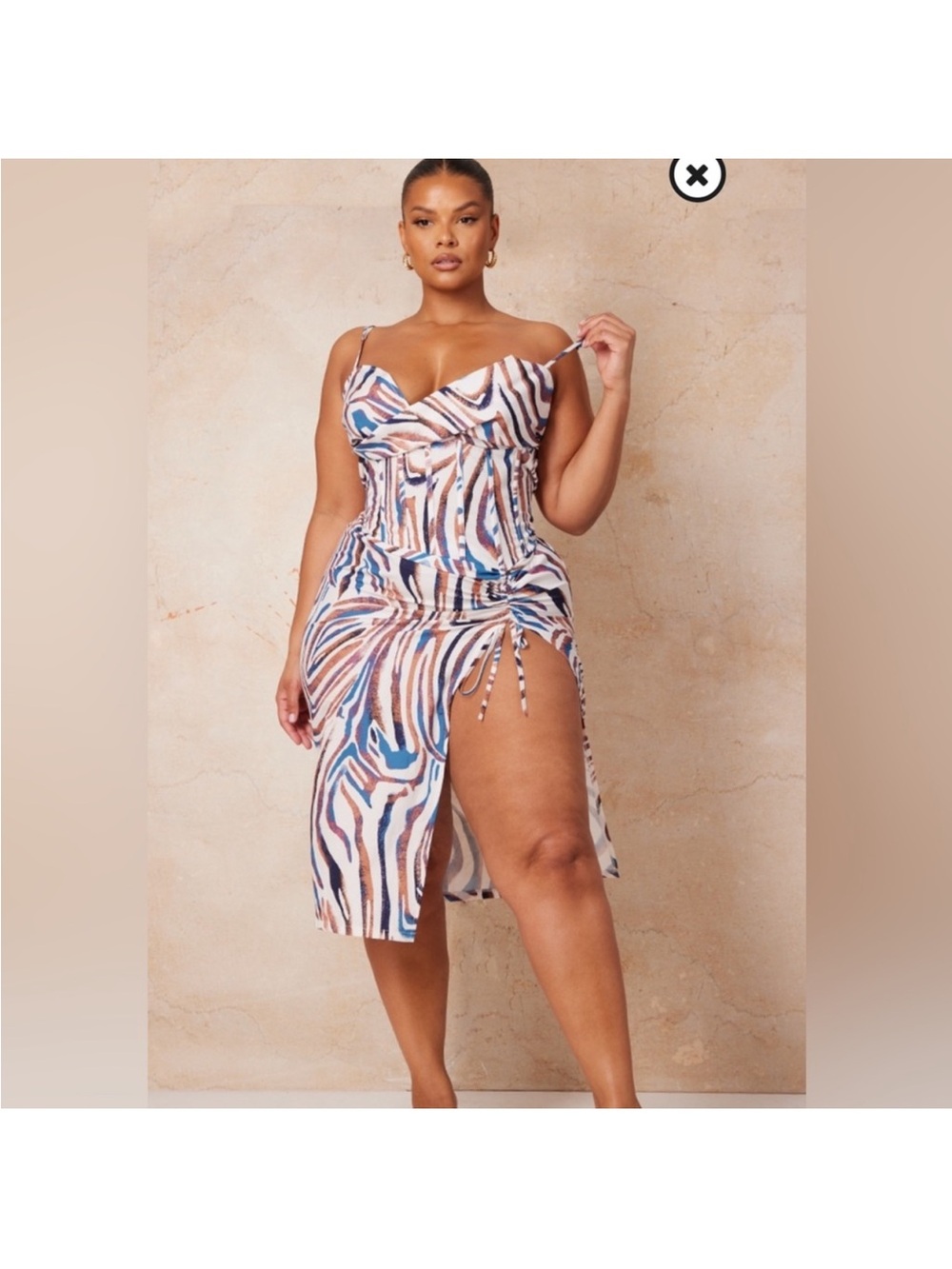 PRETTYLITTLETHING zebra print cowl neck ruched midi dress Plus Size